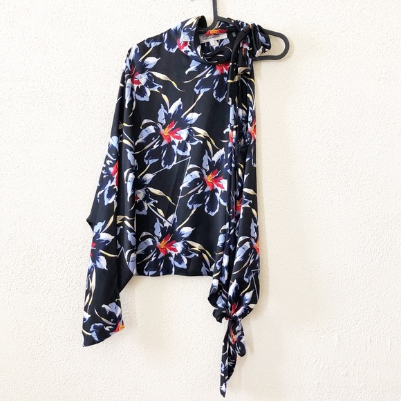 Diane von Furstenberg One Sleeve Silk Floral Print Blouse L - Picture 2 of 4